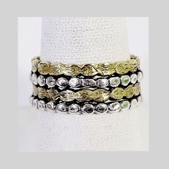 SILPADA Two Tone Sterling Silver Gold Tone Brass Stacked Ring Made In Israel - Picture 8 of 16